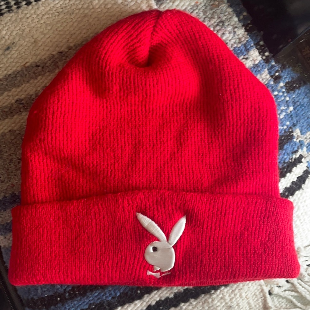 Red playboy logo beanie